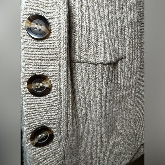 Alya Cream Ribbed Knit Open Cardigan w/ Elbow Patches & Chunky Buttons - Small - Picture 4 of 7